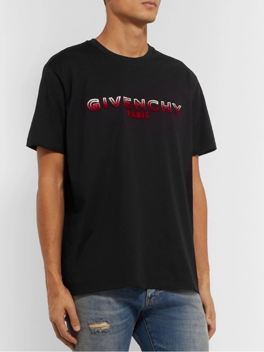 Givenchy Men's Slim Fit T-shirt Black with Red White Logo Size Small